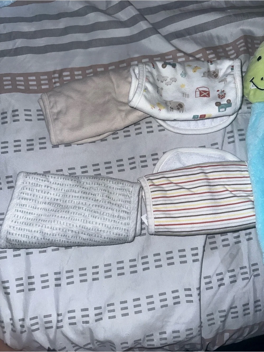Carter's Baby Bib Set - White, Beige, Multicolor Stripes, Animal Print